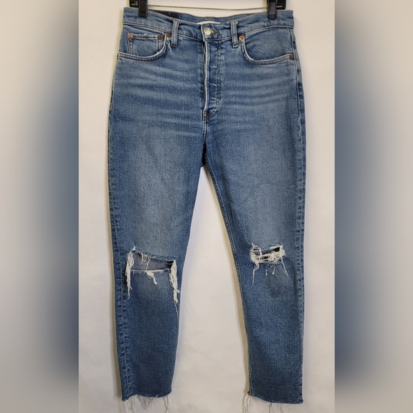 Redone 90s high rise ankle crop distressed jeans - Picture 2 of 15